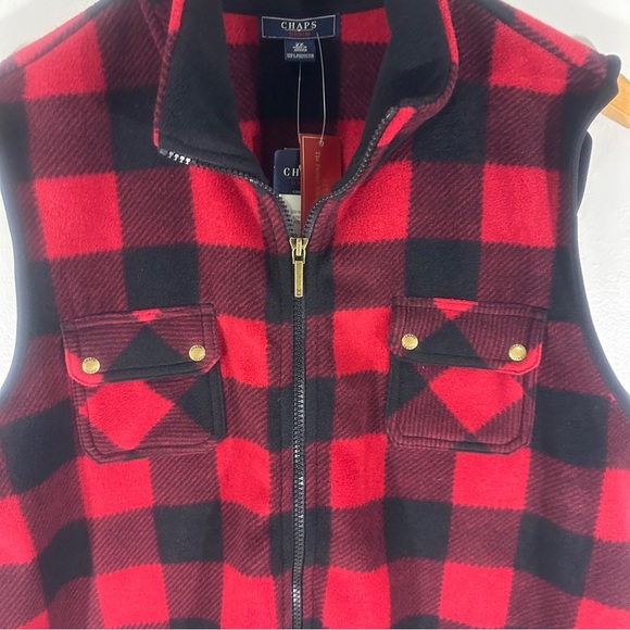 Chaps Women’s Plaid Polyester Vest Front Zipper Closure Red Black Size 2X - Picture 3 of 7